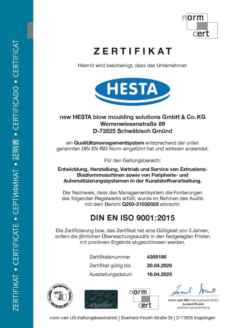 Hesta_Zertifikat_ISO-9001_dt DIN ISO 9001 Qualitätsmanagement